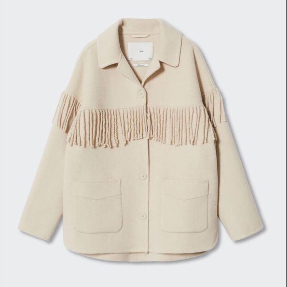 Mango Cream Fringe Wool Jacket